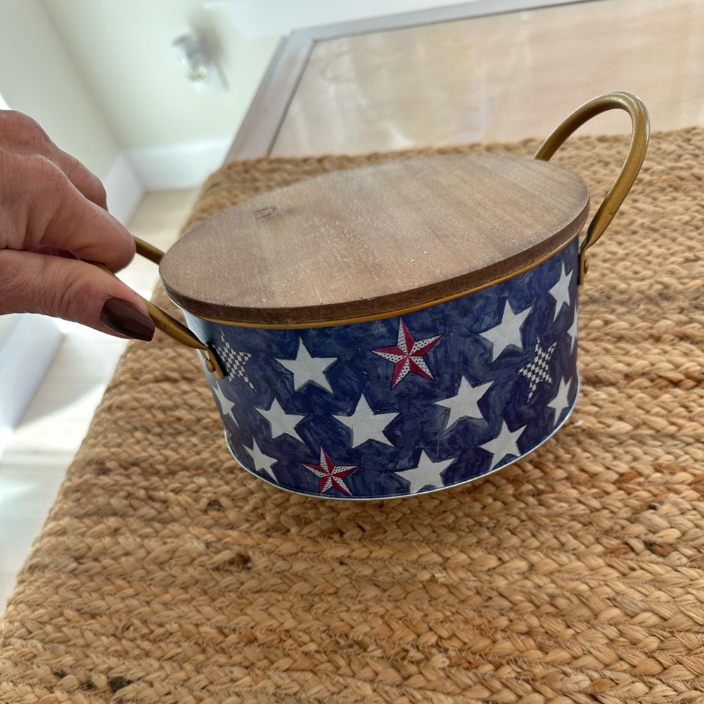 MacKenzie-Childs Blue and Gold Starry Bin